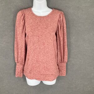LC Lauren Conrad Puff Sleeve Top Womens Small Knit Sweater Crew Neck